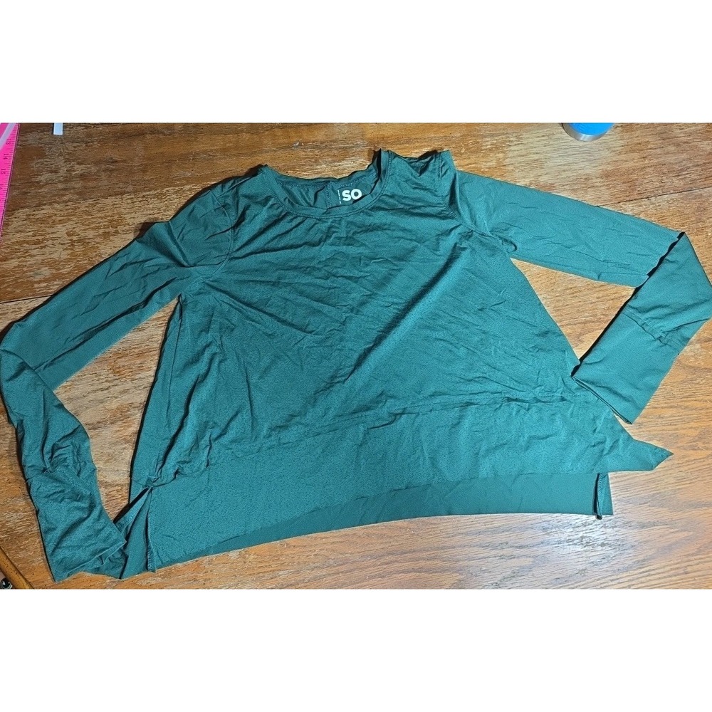 SO Goods For Life Womens V-Neck Long Sleeve Shirt Size Small Green Cropped